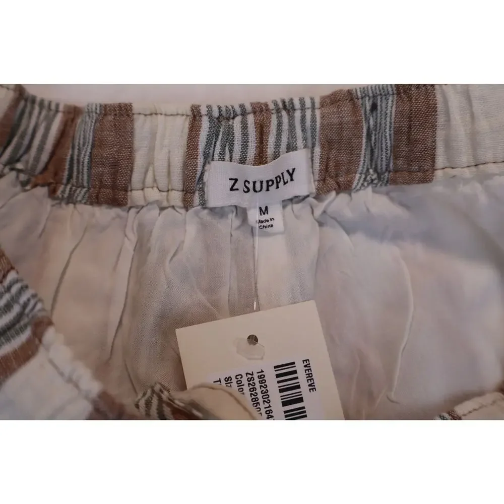 Z Supply The Perfect Striped Shorts Women Island Coconut Linen Drawstring Size M